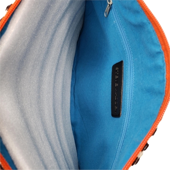 Steve Madden | Bohemian Blue Orange Embroidered Fringe Geometric Clutch Women's - Picture 5 of 9